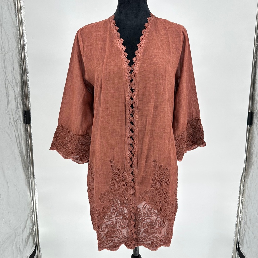 NEW Soft Surroundings Caribe Topper Cardigan Tunic Lace Embroidery Boho Womens S